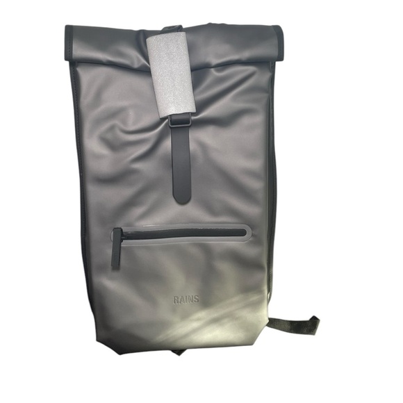 RAINS Rolltop Rucksack Metallic Gray Waterproof Backpack Unisex NWT - Picture 1 of 10